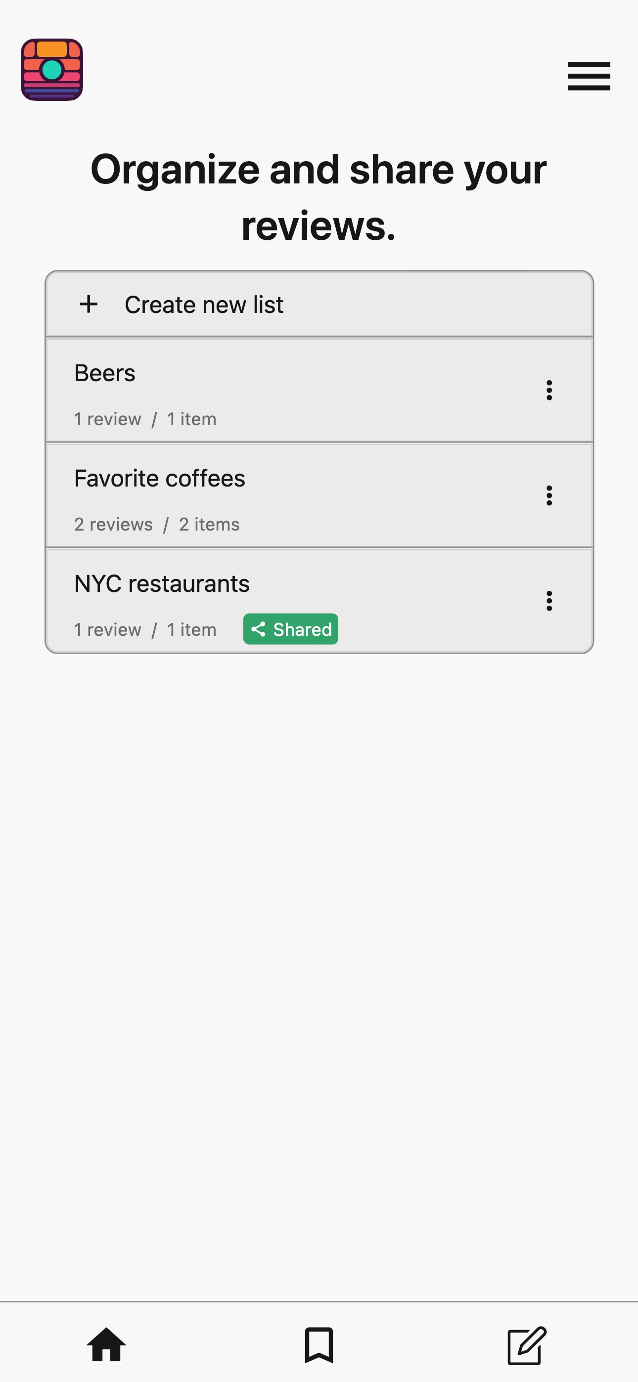 Organize into lists, share with friends