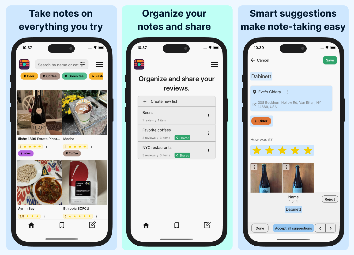 Big improvements! Share lists, simpler and smarter note taking interface.